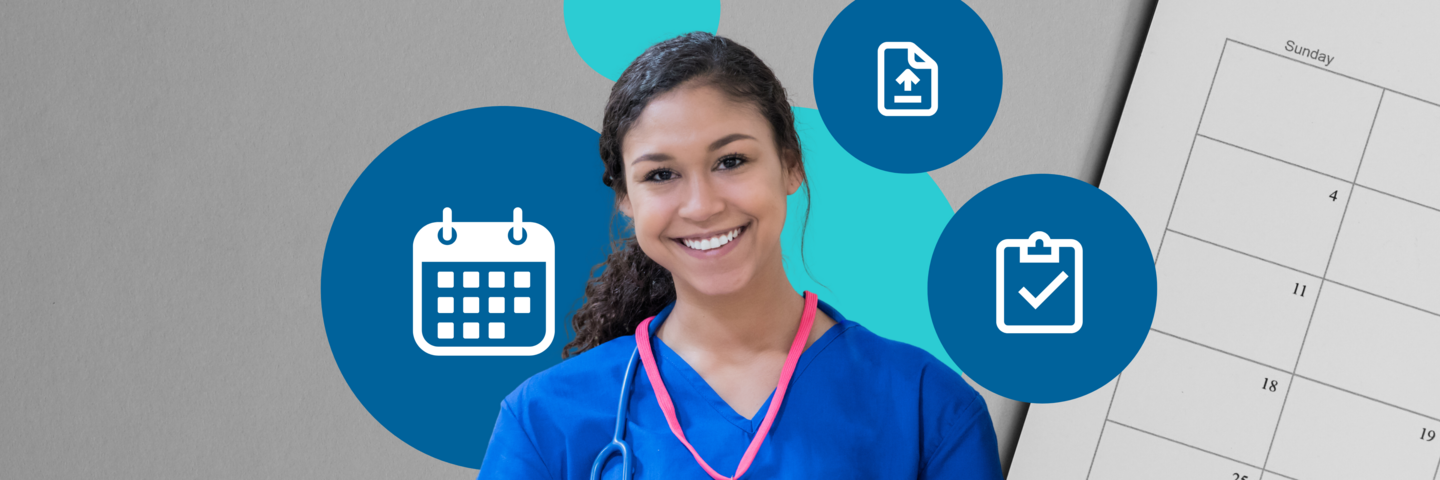 A nurse with a calendar in the background