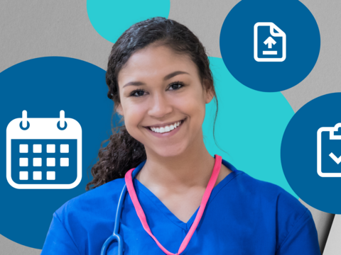 A nurse with a calendar in the background